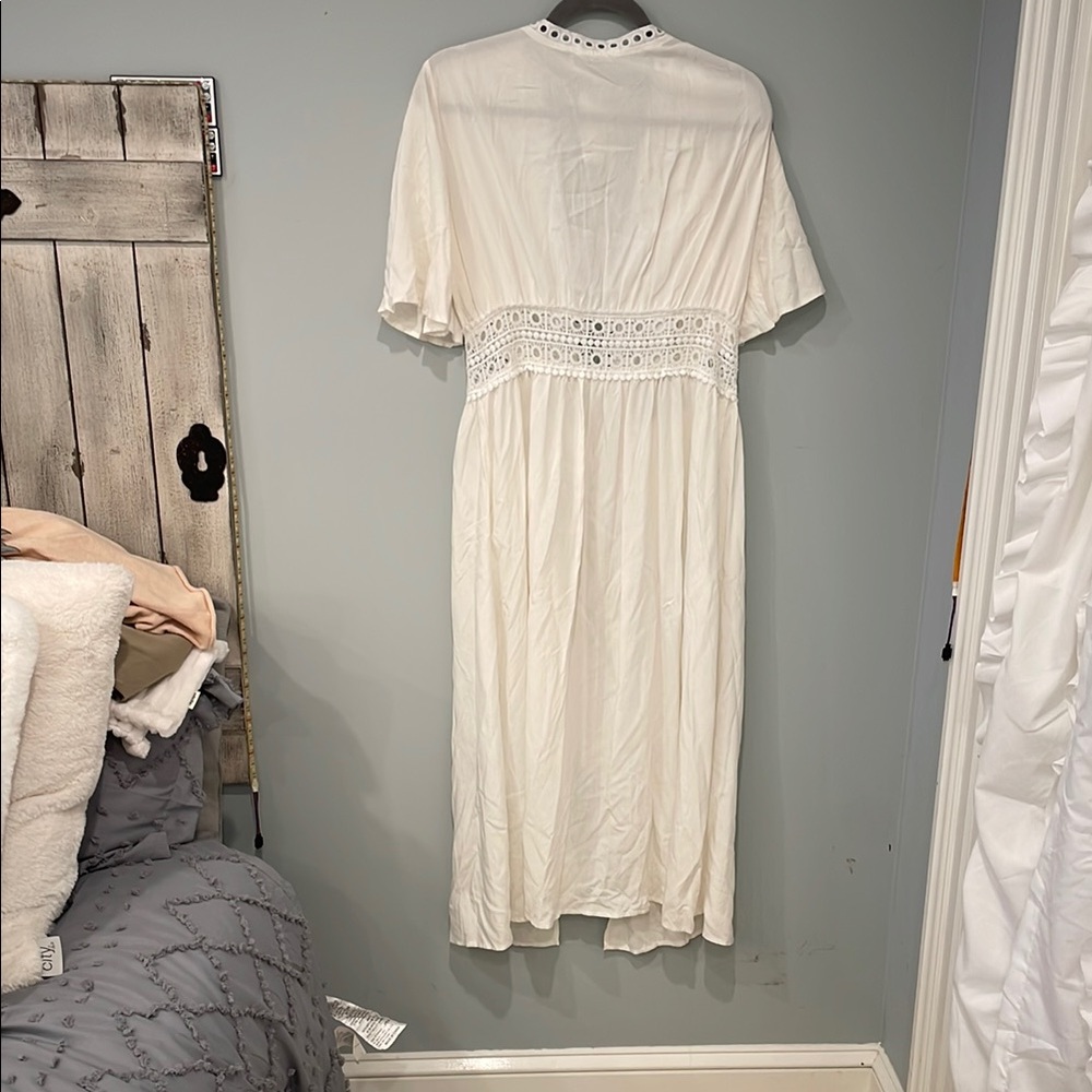 White Lace Trim kimono cover up long jacket nwt - Picture 5 of 13